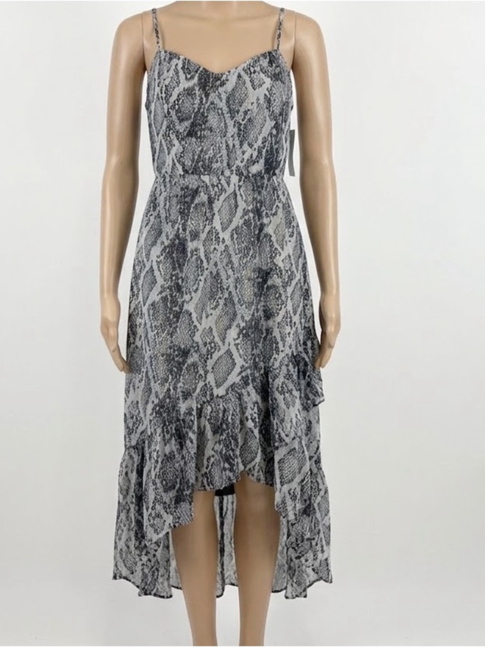 Mimi Chica Gray Snake-Print High-Low Spaghetti Strap Dress